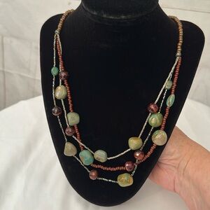 Peyote Bird .925 Sterling and Turquoise & faceted Bead layered Necklace 24”